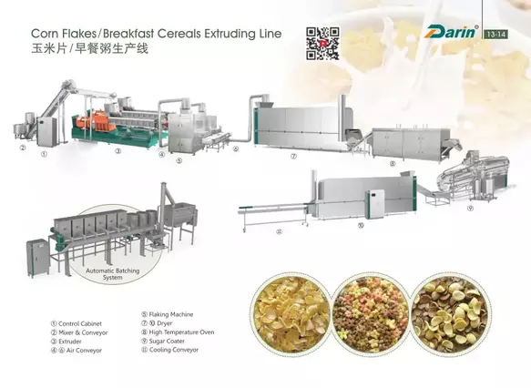 Breakfast Cereal Corn Flakes Extruder Production Line