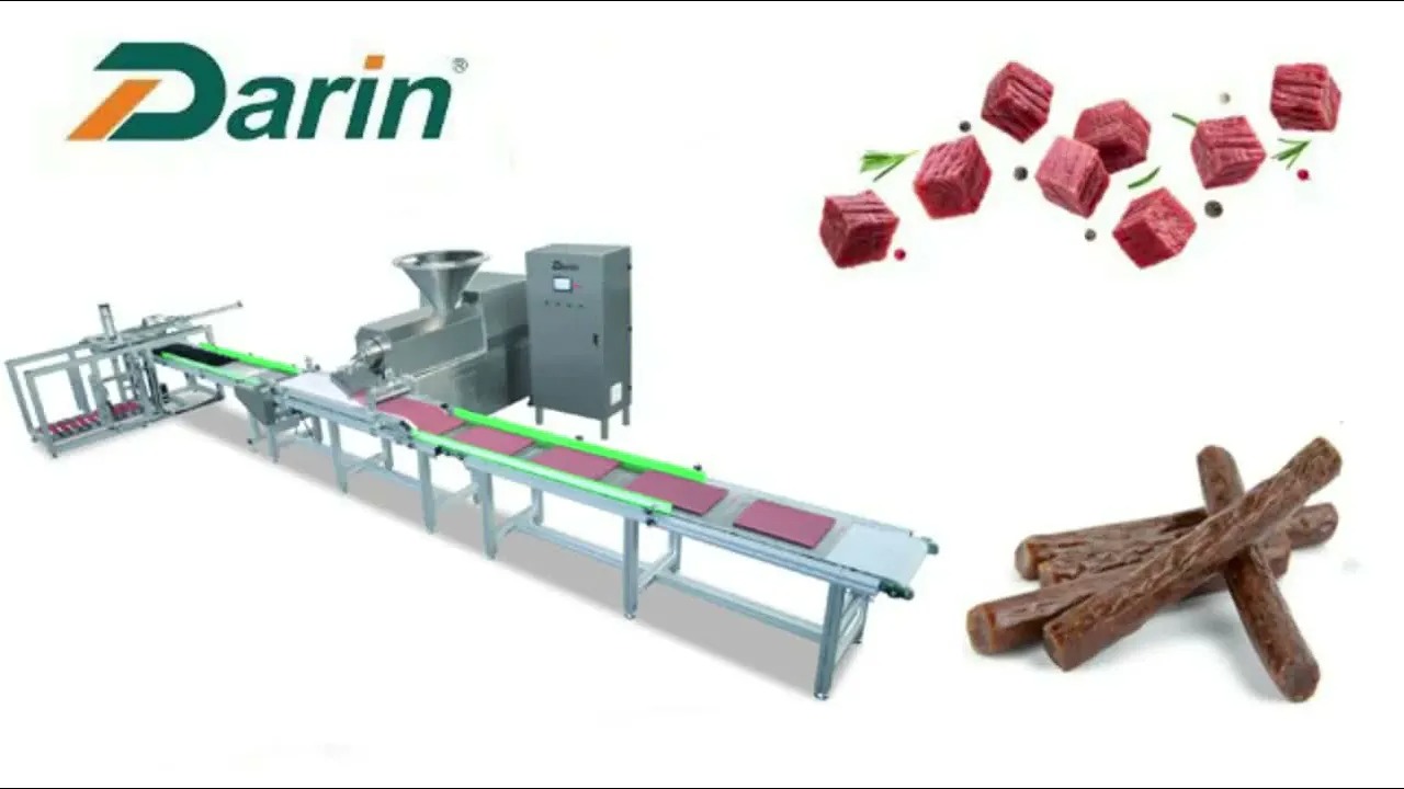 Pet Dog Meat Strip Processing Line Make a machine working video